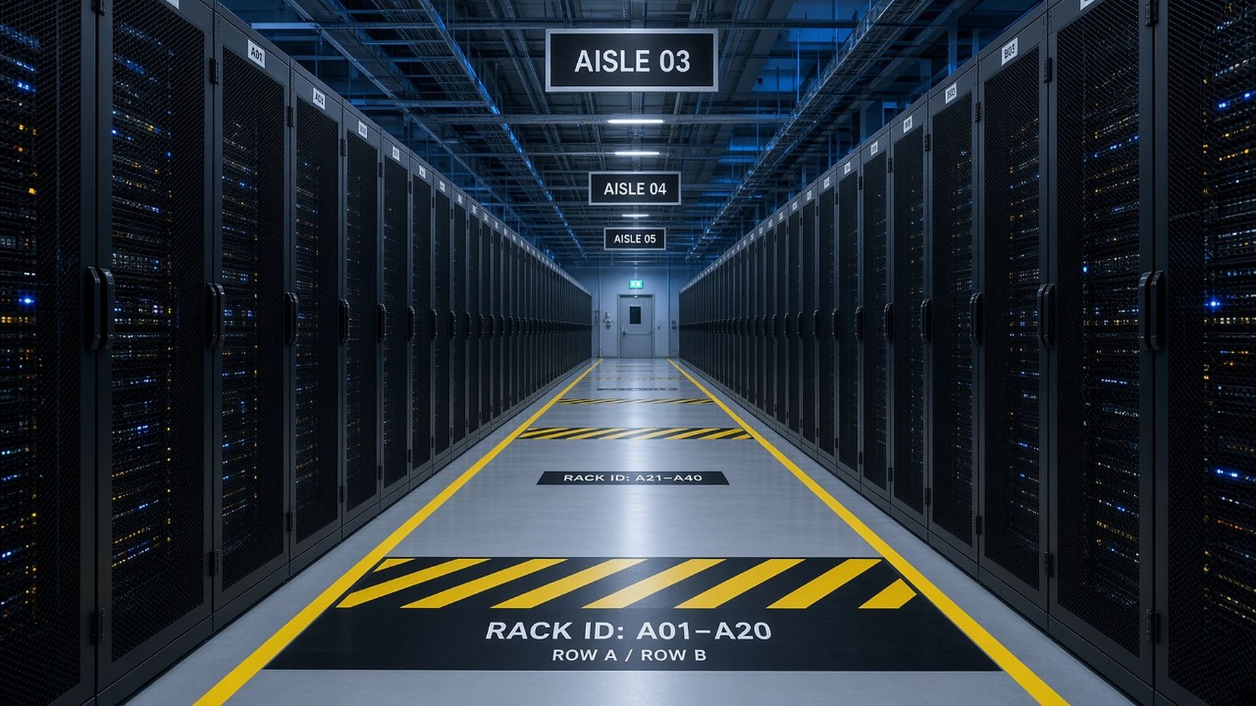 Data center aisle and rack wayfinding