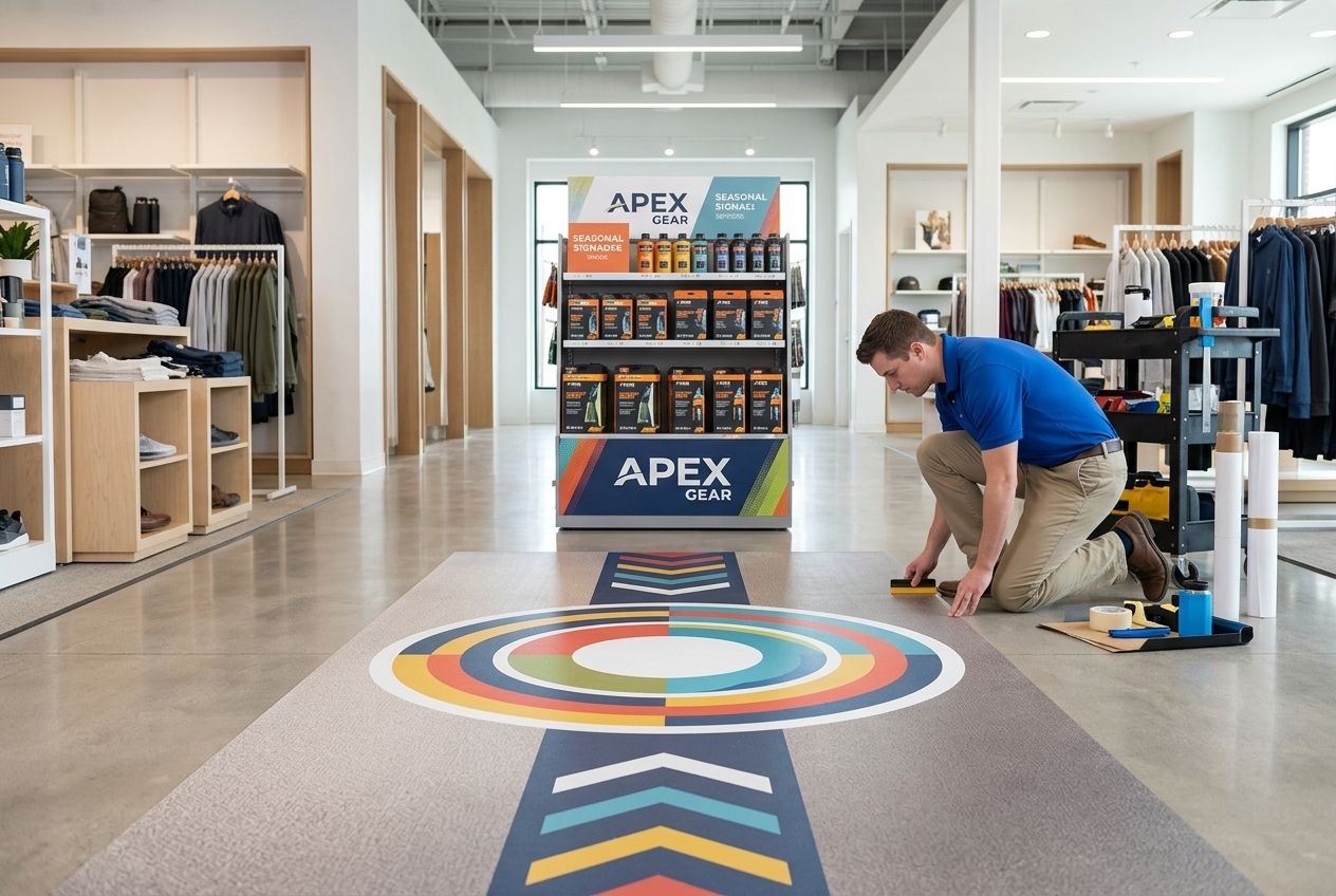 Installer floor graphics retail installed by NGI in Texas