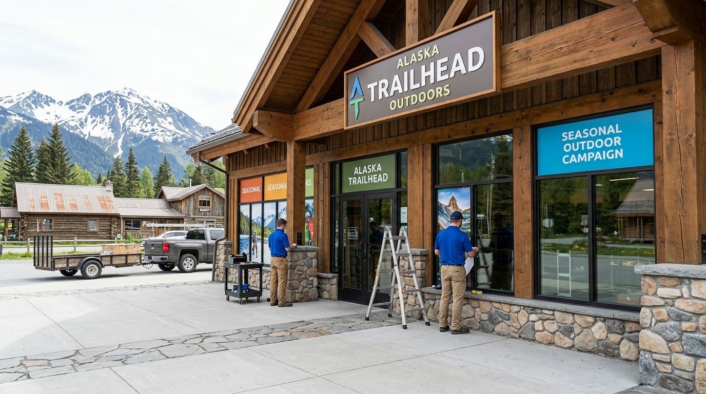 Graphic installation in Anchorage, Alaska: storefront and window graphics by NGI