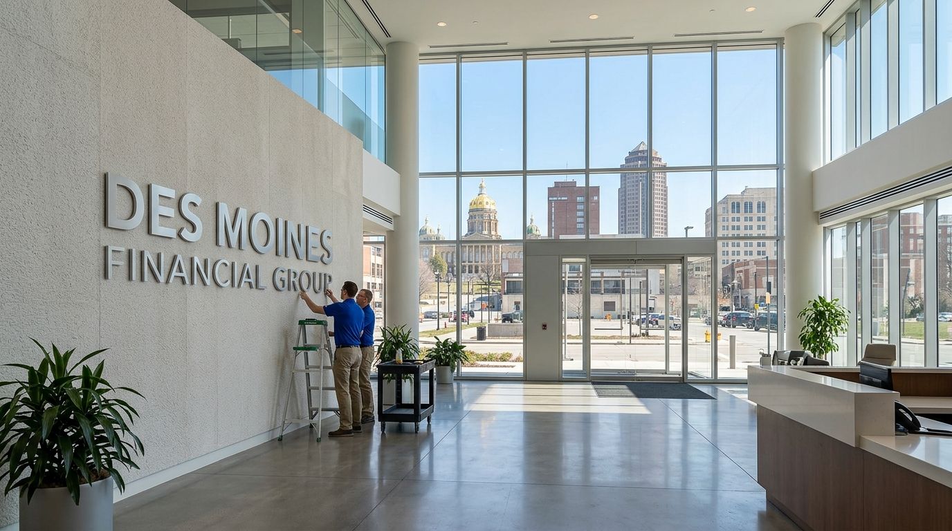 Graphic installation in Des Moines, Iowa: storefront and window graphics by NGI