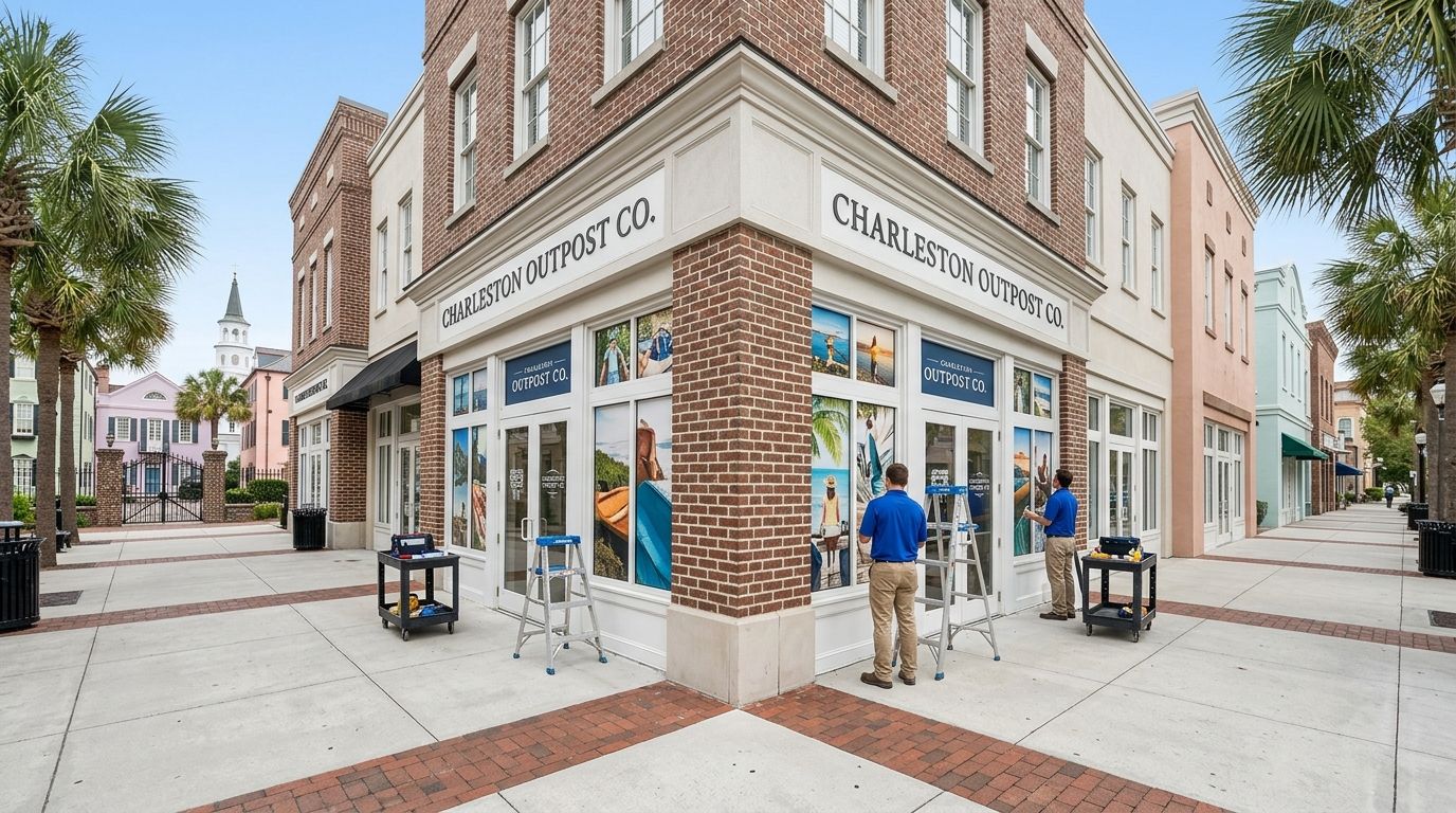 Graphic installation in Charleston, South Carolina: storefront and window graphics by NGI