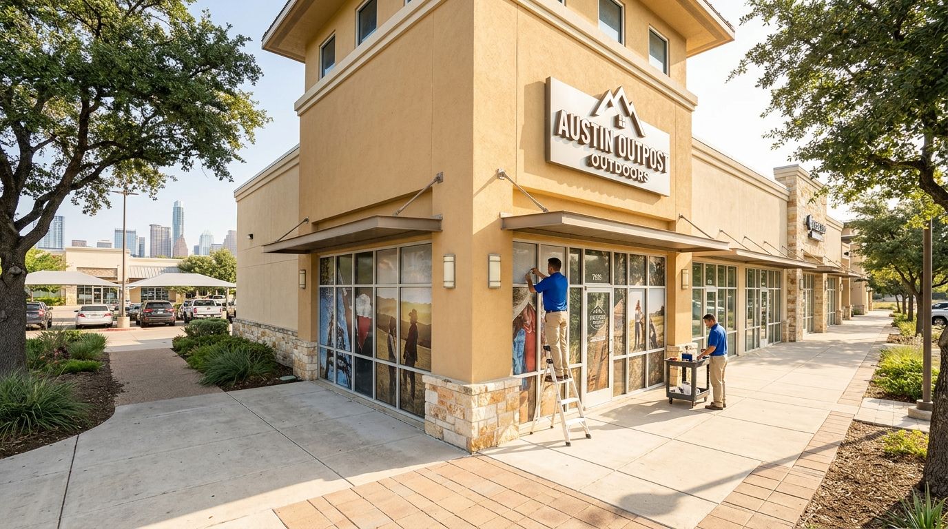 Graphic installation in Houston, Texas: storefront and window graphics by NGI