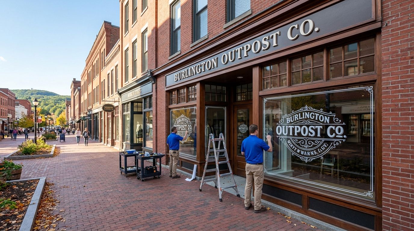 Graphic installation in Burlington, Vermont: storefront and window graphics by NGI