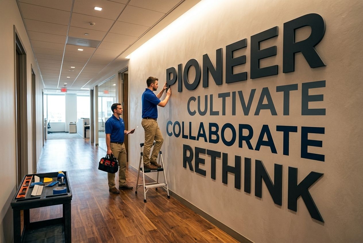 Values wall dimensional letters install